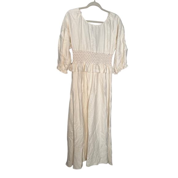 Alejandra Alonso Rojas prairie cream dress silk and linen blend midi - Picture 1 of 8